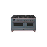 ILVE UM15FDNS3BGBLP Majestic II 60" Dual Fuel Range (Liquid Propane, Triple Glass Door, Blue Grey, Burnished)