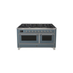 ILVE UM15FDNS3BGCLP Majestic II 60" Dual Fuel Range (Liquid Propane, Triple Glass Door, Blue Grey, Chrome)