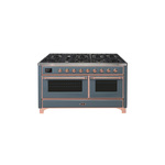 ILVE UM15FDNS3BGPLP Majestic II 60" Dual Fuel Range (Liquid Propane, Triple Glass Door, Blue Grey, Copper)