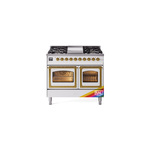 ILVE UND40FNMPRAGLP Nostalgie II Noblesse 40 inch Dual Fuel Range (Liquid Propane, Triple Glass Door, RAL, Brass)