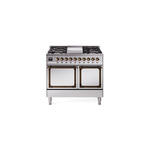 ILVE UND40FQNMPSSB Nostalgie II Noblesse 40 inch Dual Fuel Range (Natural Gas, Solid Door, Stainless Steel, Burnished)