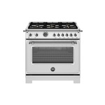 Bertazzoni HER366BCFEPXT Heritage Series 36" Dual Fuel Range with 6 Brass Burners, 5.7 cu. ft. Capacity Oven, Cast Iron Griddle and Self Clean (Stainless Steel, Natural Gas)