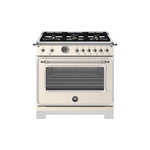 Bertazzoni HER366BCFGMAVTLP Heritage Series 36" Gas Range with 6 Brass Burners, 5.9 cu. ft. Capacity Oven, Cast Iron Griddle and Dual Convection (Avorio Ivory, Liquid Propane)