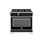 Bertazzoni HER366BCFGMNET Heritage Series 36" Gas Range with 6 Brass Burners, 5.9 cu. ft. Capacity Oven, Cast Iron Griddle and Dual Convection (Nero Black, Natural Gas)