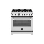 Bertazzoni HER366BCFGMXTLP Heritage Series 36" Gas Range with 6 Brass Burners, 5.9 cu. ft. Capacity Oven, Cast Iron Griddle and Dual Convection (Stainless Steel, Liquid Propane)