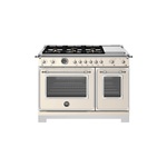 Bertazzoni HER486BTFEPAVT Heritage Series 48" Dual Fuel Range with 6 Brass Burners, 7 cu. ft. Total Oven Capacity, Electric Griddle and Self Clean (Avorio Ivory, Natural Gas)