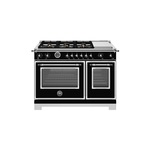 Bertazzoni HER486BTFEPNETLP Heritage Series 48" Dual Fuel Range with 6 Brass Burners, 7 cu. ft. Total Oven Capacity, Electric Griddle and Self Clean (Nero Black, Liquid Propane)