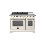 Bertazzoni HER486BTFGMAVTLP Heritage Series 48" Gas Range with 6 Brass Burners, 7.1 cu. ft. Total Oven Capacity, Electric Griddle and Dual Convection (Avorio Ivory, Liquid Propane)