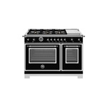 Bertazzoni HER486BTFGMNETLP Heritage Series 48" Gas Range with 6 Brass Burners, 7.1 cu. ft. Total Oven Capacity, Electric Griddle and Dual Convection (Nero Black, Liquid Propane)