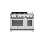 Bertazzoni HER486BTFGMXTLP Heritage Series 48" Gas Range with 6 Brass Burners, 7.1 cu. ft. Total Oven Capacity, Electric Griddle and Dual Convection (Stainless Steel, Liquid Propane)