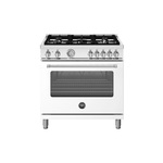 Bertazzoni MAS365DFMBIVLP Master Series 36" Dual Fuel Range with 5 Burners, 5.9 cu. ft. Oven Capacity, Continuous Cast Iron Grates and Dual Convection (Bianco White, Liquid Propane)