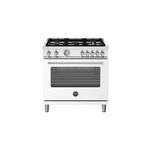 Bertazzoni MAS365GASBIV Master Series 36" Gas Range with 5 Burners, 5.9 cu. ft. Oven Capacity, Continuous Cast Iron Grates and Convection (Bianco White, Natural Gas)