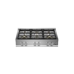 Bertazzoni MAST366RTBXTLP 36" Master Series Gas Rangetop with 6 Brass Sealed Burners, Cast Iron Grates, Failsafe Thermocouple Technology, in Stainless Steel (Liquid Propane)