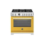 Bertazzoni PRO366BCFEPGITLP Professional Series 36" Dual Fuel Range with 6 Brass Burners, 5.7 cu. ft. Oven Capacity, Self Clean and Removable Cast-Iron Griddle (Giallo Yellow, Liquid Propane)