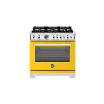 Bertazzoni PRO366BCFGMGITLP Professional Series 36 inch Freestanding Gas Range with 6 Brass Burners, 5.9 cu. ft. Oven Capacity (Giallo Yellow, Liquid Propane)