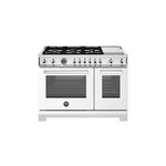 Bertazzoni PRO486BTFEPBITLP Professional Series 48" Dual Fuel Range with 6 Brass Burners, Electric Griddle, 7 cu. ft. Total Oven Capacity and Self Clean (Bianco White, Liquid Propane)