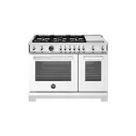 Bertazzoni PRO486BTFGMBITLP Professional Series 48" Gas Range with 6 Brass Burners, Electric Griddle, 7.1 cu. ft. Total Oven Capacity and Dual Convection (Bianco White, Liquid Propane)