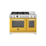 Bertazzoni PRO486BTFGMGITLP Professional Series 48 inch Gas Range with 6 Brass Burners, Electric Griddle, 7.1 cu. ft. Total Oven Capacity and Dual Convection (Giallo Yellow, Liquid Propane)