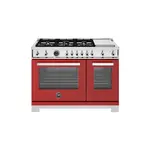 Bertazzoni PRO486BTFGMROTLP Professional Series 48" Gas Range with 6 Brass Burners, Electric Griddle, 7.1 cu. ft. Total Oven Capacity and Dual Convection (Rosso Red, Liquid Propane)