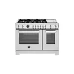 Bertazzoni PRO486BTFGMXTLP Professional Series 48" Gas Range with 6 Brass Burners, Electric Griddle, 7.1 cu. ft. Total Oven Capacity and Dual Convection (Stainless Steel, Liquid Propane)