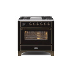 ILVE UM09FDNS3BKBLP Majestic II 36 inch Dual Fuel Range with 6 Burners, Griddle, Warming Drawer (Glossy Black, Burnished, Liquid Propane, Triple Glass Door)