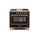 ILVE UM09FDNS3BKP Majestic II 36 inch Dual Fuel Range with 6 Burners, Griddle, Warming Drawer (Glossy Black, Copper, Natural Gas, Triple Glass Door)