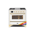 ILVE UM09FDNS3RAGLP Majestic II 36 inch Dual Fuel Range with 6 Burners, Griddle, Warming Drawer (RAL, Brass, Liquid Propane, Triple Glass Door)