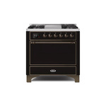 ILVE UM09FDQNS3BKBLP Majestic II 36 inch Dual Fuel Range with 6 Burners, Griddle, Warming Drawer (Glossy Black, Burnished, Liquid Propane, Solid Door)