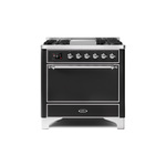 ILVE UM09FDQNS3BKCLP Majestic II 36 inch Dual Fuel Range with 6 Burners, Griddle, Warming Drawer (Glossy Black, Chrome, Liquid Propane, Solid Door)