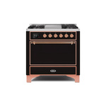 ILVE UM09FDQNS3BKPLP Majestic II 36" Dual Fuel Range with 6 Burners, Griddle, Warming Drawer (Glossy Black, Copper, Liquid Propane, Solid Door)