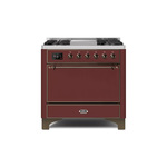 ILVE UM09FDQNS3BUBLP Majestic II 36" Dual Fuel Range with 6 Burners, Griddle, Warming Drawer (Burgundy, Burnished, Liquid Propane, Solid Door)