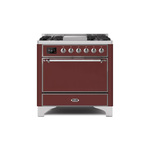 ILVE UM09FDQNS3BUC Majestic II 36" Dual Fuel Range with 6 Burners, Griddle, Warming Drawer (Burgundy, Chrome, Natural Gas, Solid Door)