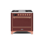 ILVE UM09FDQNS3BUPLP Majestic II 36" Dual Fuel Range with 6 Burners, Griddle, Warming Drawer (Burgundy, Copper, Liquid Propane, Solid Door)