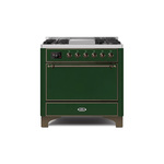 ILVE UM09FDQNS3EGB Majestic II 36" Dual Fuel Range with 6 Burners, Griddle, Warming Drawer (Emerald Green, Burnished, Natural Gas, Solid Door)