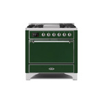 ILVE UM09FDQNS3EGCLP Majestic II 36" Dual Fuel Range with 6 Burners, Griddle, Warming Drawer (Emerald Green, Chrome, Liquid Propane, Solid Door)