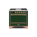 ILVE UM09FDQNS3EGPLP Majestic II 36" Dual Fuel Range with 6 Burners, Griddle, Warming Drawer (Emerald Green, Copper, Liquid Propane, Solid Door)