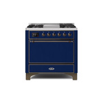 ILVE UM09FDQNS3MBBLP Majestic II 36" Dual Fuel Range with 6 Burners, Griddle, Warming Drawer (Midnight Blue, Burnished, Liquid Propane, Solid Door)