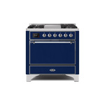 ILVE UM09FDQNS3MBCLP Majestic II 36" Dual Fuel Range with 6 Burners, Griddle, Warming Drawer (Midnight Blue, Chrome, Liquid Propane, Solid Door)