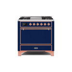 ILVE UM09FDQNS3MBP Majestic II 36" Dual Fuel Range with 6 Burners, Griddle, Warming Drawer (Midnight Blue, Copper, Natural Gas, Solid Door)