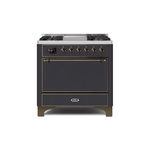 ILVE UM09FDQNS3MGB Majestic II 36" Dual Fuel Range with 6 Burners, Griddle, Warming Drawer (Graphite Matte, Burnished, Natural Gas, Solid Door)