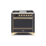 ILVE UM09FDQNS3MGG Majestic II 36" Dual Fuel Range with 6 Burners, Griddle, Warming Drawer (Graphite Matte, Brass, Natural Gas, Solid Door)