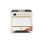 ILVE UM09FDQNS3RAGLP Majestic II 36" Dual Fuel Range with 6 Burners, Griddle, Warming Drawer (RAL, Brass, Liquid Propane, Solid Door)