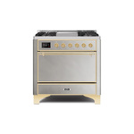 ILVE UM09FDQNS3SSGLP Majestic II 36" Dual Fuel Range with 6 Burners, Griddle, Warming Drawer (Stainless Steel, Brass, Liquid Propane, Solid Door)