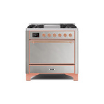 ILVE UM09FDQNS3SSPLP Majestic II 36" Dual Fuel Range with 6 Burners, Griddle, Warming Drawer (Stainless Steel, Copper, Liquid Propane, Solid Door)