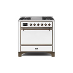 ILVE UM09FDQNS3WHB Majestic II 36" Dual Fuel Range with 6 Burners, Griddle, Warming Drawer (White, Burnished, Natural Gas, Solid Door)