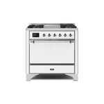 ILVE UM09FDQNS3WHCLP Majestic II 36" Dual Fuel Range with 6 Burners, Griddle, Warming Drawer (White, Chrome, Liquid Propane, Solid Door)