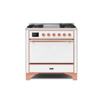 ILVE UM09FDQNS3WHPLP Majestic II 36" Dual Fuel Range with 6 Burners, Griddle, Warming Drawer (White, Copper, Liquid Propane, Solid Door)