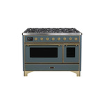 ILVE UM12FDNS3BGG Majestic II 48 inch Dual Fuel Range (Natural Gas, Triple Glass Door, Blue Grey, Brass)