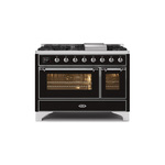 ILVE UM12FDNS3BKCLP Majestic II 48 inch Dual Fuel Range (Liquid Propane, Triple Glass Door, Glossy Black, Chrome)