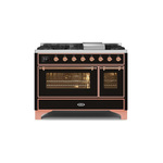 ILVE UM12FDNS3BKPLP Majestic II 48 inch Dual Fuel Range (Liquid Propane, Triple Glass Door, Glossy Black, Copper)